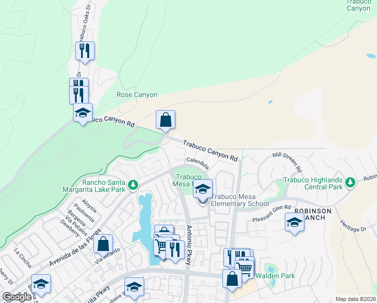 map of restaurants, bars, coffee shops, grocery stores, and more near 22 Santolina in Rancho Santa Margarita