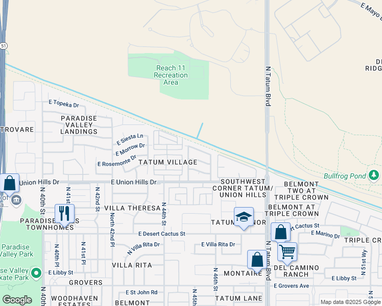 map of restaurants, bars, coffee shops, grocery stores, and more near 18807 North 44th Place in Phoenix