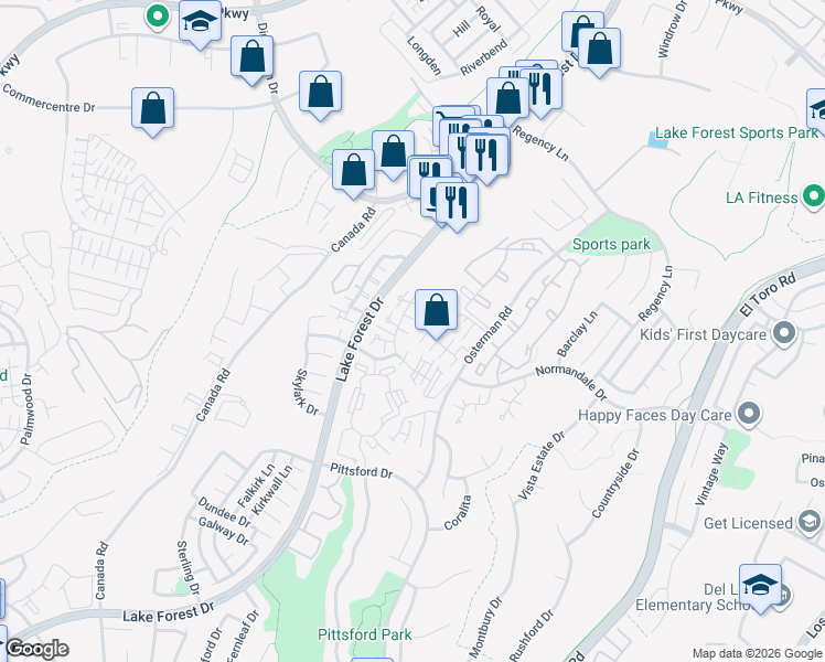 map of restaurants, bars, coffee shops, grocery stores, and more near in Lake Forest