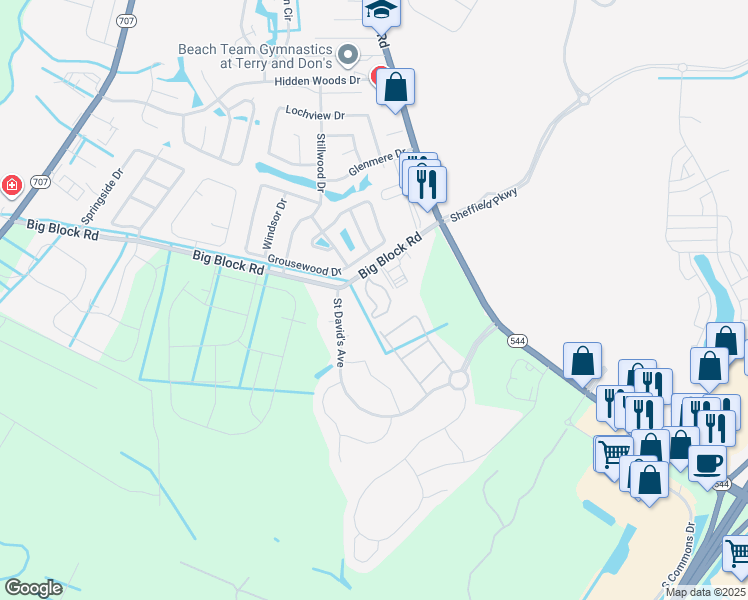 map of restaurants, bars, coffee shops, grocery stores, and more near 2551 Big Block Road in Myrtle Beach