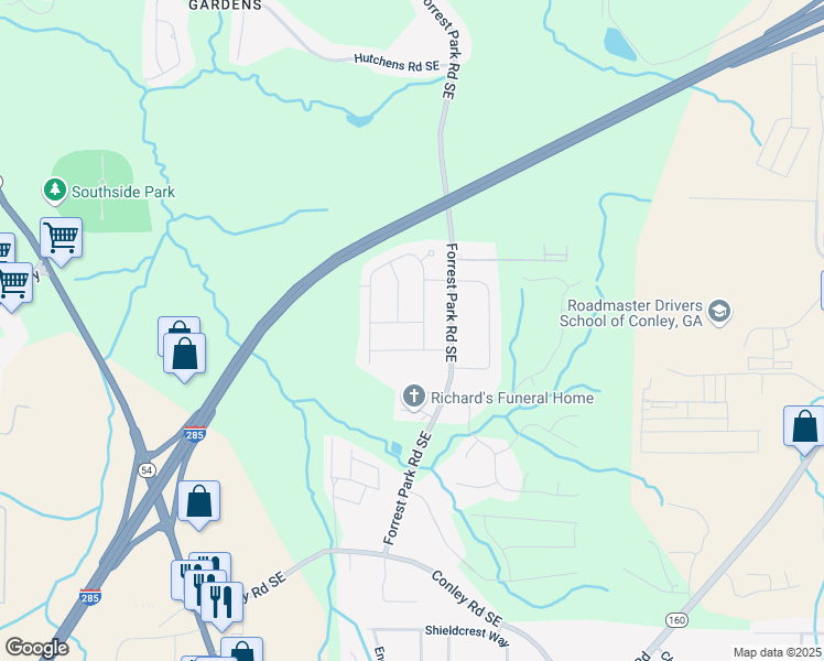 map of restaurants, bars, coffee shops, grocery stores, and more near 999 Roosevelt Drive Southeast in Atlanta