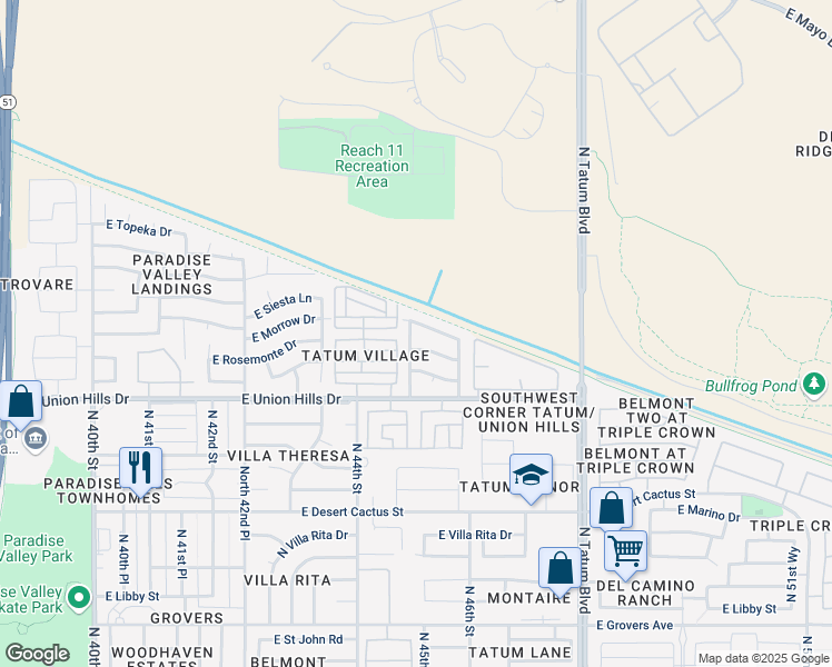 map of restaurants, bars, coffee shops, grocery stores, and more near 18807 North 44th Place in Phoenix
