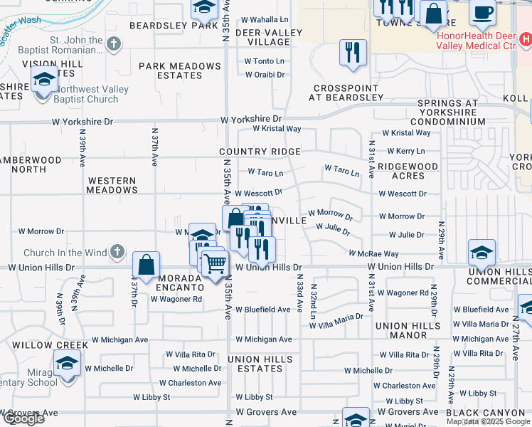 map of restaurants, bars, coffee shops, grocery stores, and more near 3401 West Morrow Drive in Phoenix