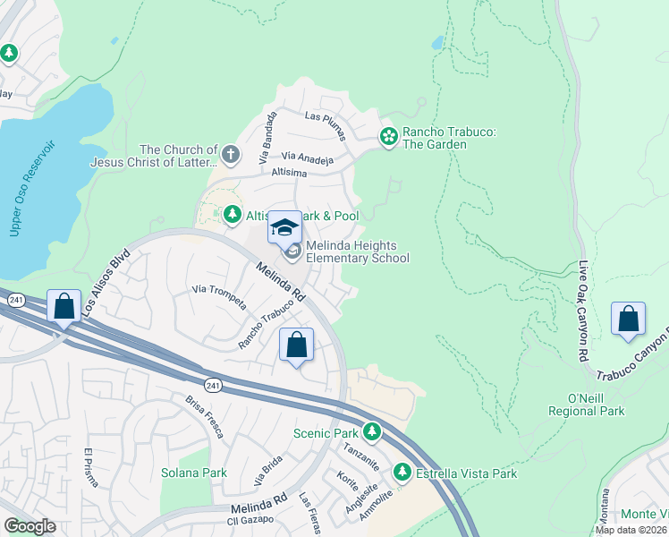 map of restaurants, bars, coffee shops, grocery stores, and more near 109 Mira Mesa in Rancho Santa Margarita