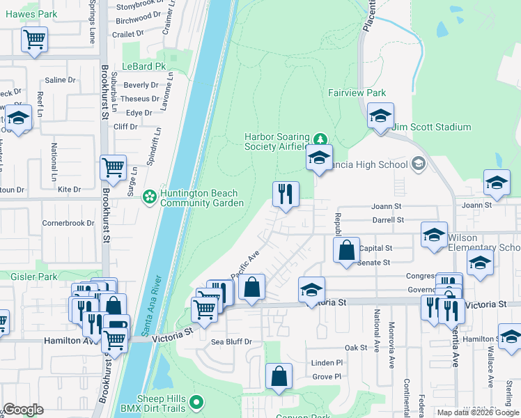 map of restaurants, bars, coffee shops, grocery stores, and more near 1087 Mesa Bluff Drive in Costa Mesa