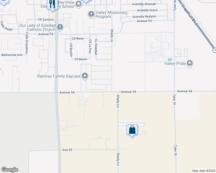 map of restaurants, bars, coffee shops, grocery stores, and more near 53956 Corte del Roble in Coachella
