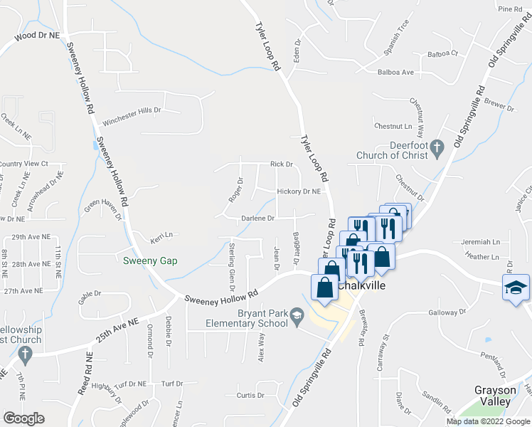 map of restaurants, bars, coffee shops, grocery stores, and more near 5064 Darlene Drive in Pinson