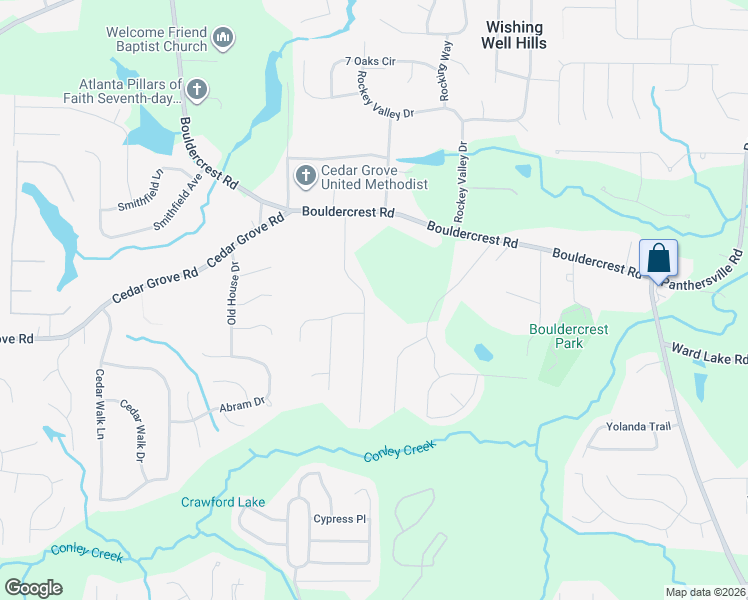 map of restaurants, bars, coffee shops, grocery stores, and more near 4202 Cedar Valley Lane in Conley