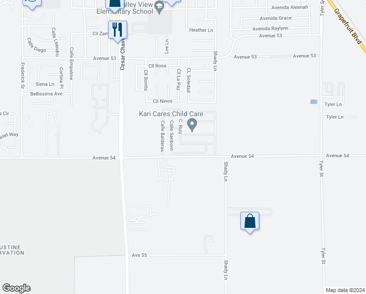 map of restaurants, bars, coffee shops, grocery stores, and more near 85157 Avenida Yucateco in Coachella