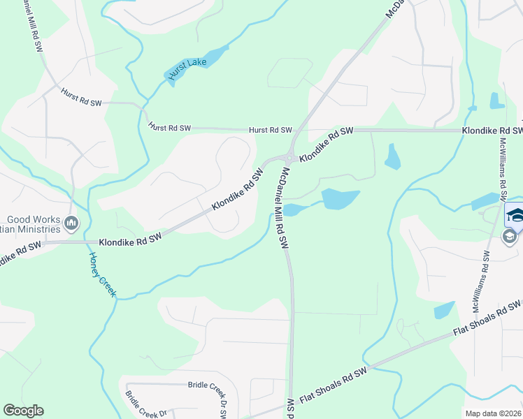 map of restaurants, bars, coffee shops, grocery stores, and more near 2816 Klondike Road Southwest in Conyers