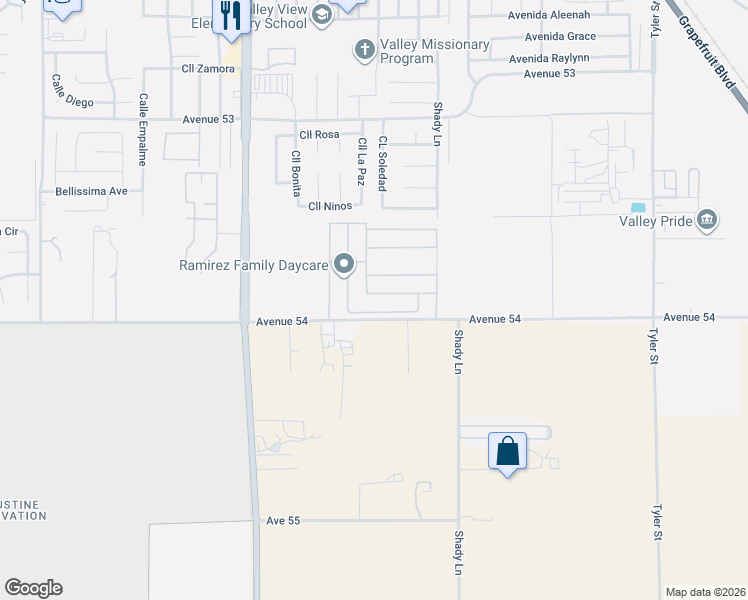 map of restaurants, bars, coffee shops, grocery stores, and more near 85161 Avenida Yucateco in Coachella