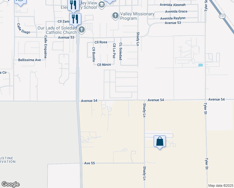 map of restaurants, bars, coffee shops, grocery stores, and more near 85157 Avenida Yucateco in Coachella