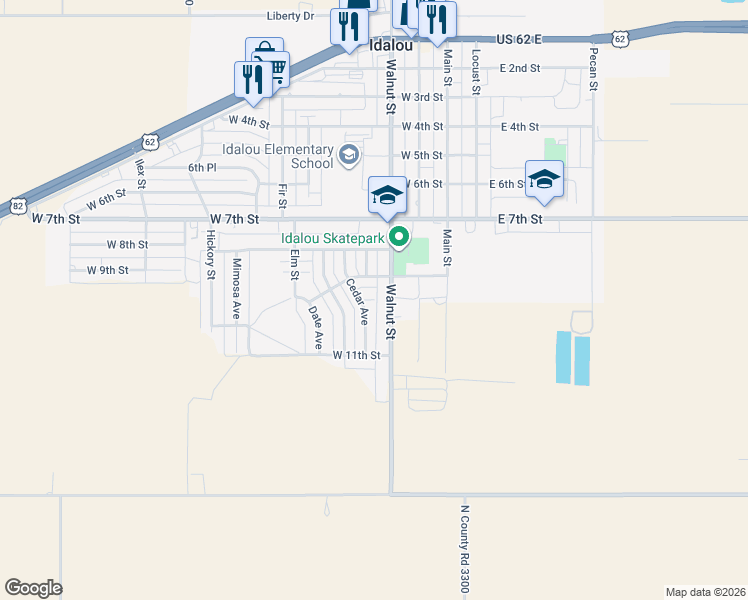 map of restaurants, bars, coffee shops, grocery stores, and more near 1010 10th Pl in Idalou