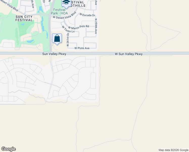 map of restaurants, bars, coffee shops, grocery stores, and more near 18982 North 259th Avenue in Buckeye