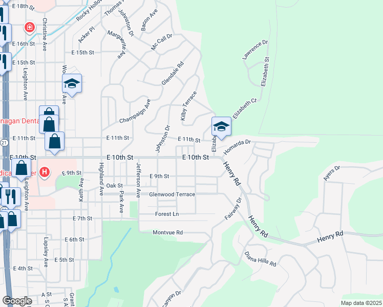 map of restaurants, bars, coffee shops, grocery stores, and more near 1504 East 10th Street in Anniston