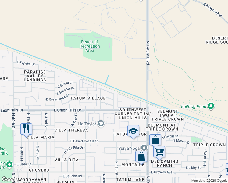 map of restaurants, bars, coffee shops, grocery stores, and more near 4549 East Wescott Drive in Phoenix
