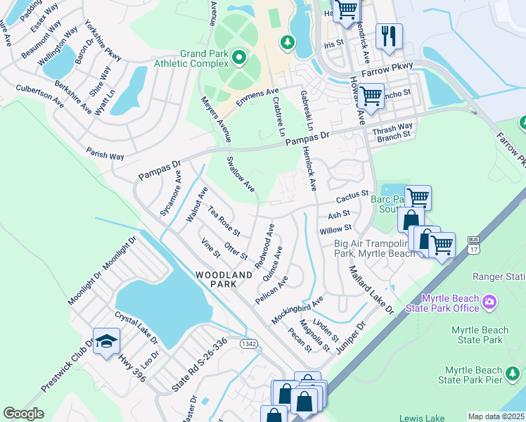 map of restaurants, bars, coffee shops, grocery stores, and more near 3658 Cactus Street in Myrtle Beach