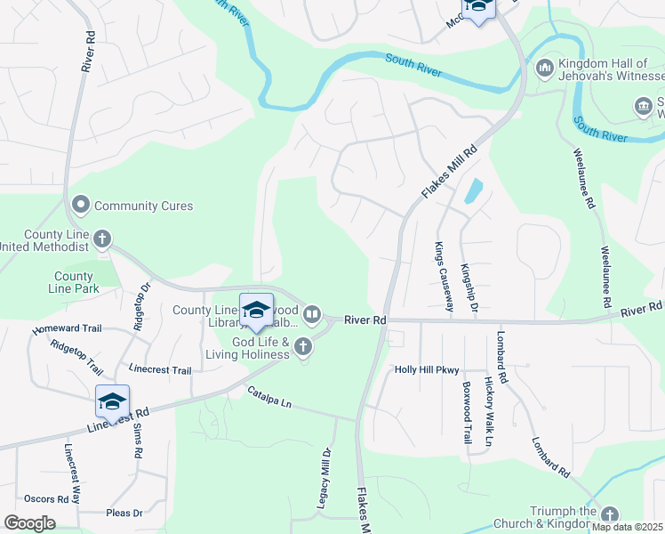 map of restaurants, bars, coffee shops, grocery stores, and more near 4364 River Road in Ellenwood