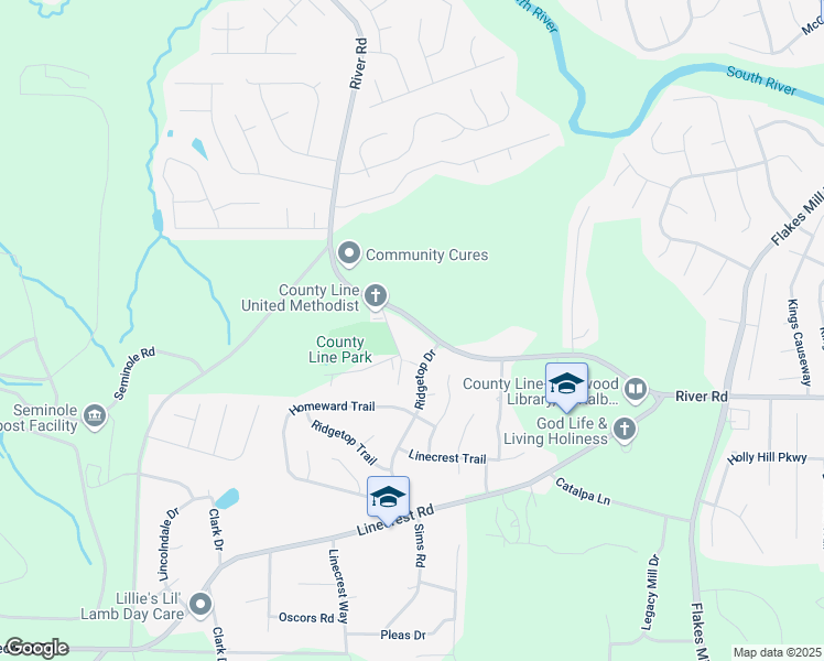 map of restaurants, bars, coffee shops, grocery stores, and more near 4071 River Road in Ellenwood