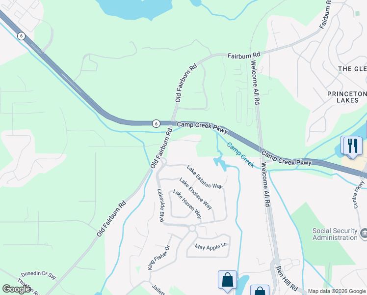 map of restaurants, bars, coffee shops, grocery stores, and more near 3591 Quillback Court in Atlanta
