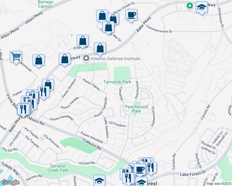 map of restaurants, bars, coffee shops, grocery stores, and more near in Lake Forest