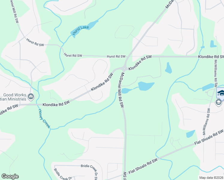 map of restaurants, bars, coffee shops, grocery stores, and more near 2816 Klondike Road Southwest in Conyers