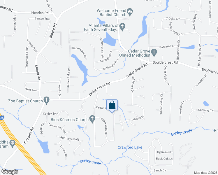 map of restaurants, bars, coffee shops, grocery stores, and more near 4154 Cedar Commons Way in Conley