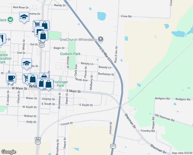 map of restaurants, bars, coffee shops, grocery stores, and more near 701 North Avenue in Whitesboro