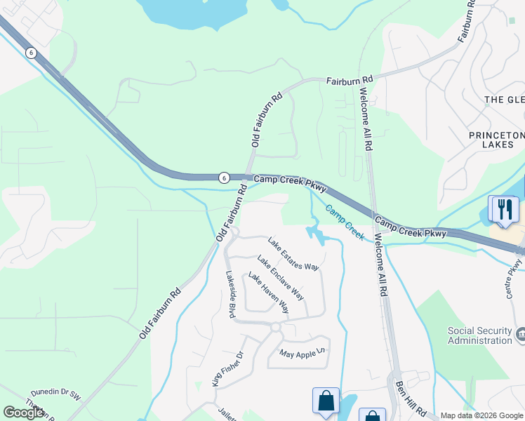 map of restaurants, bars, coffee shops, grocery stores, and more near 3591 Quillback Court in Atlanta