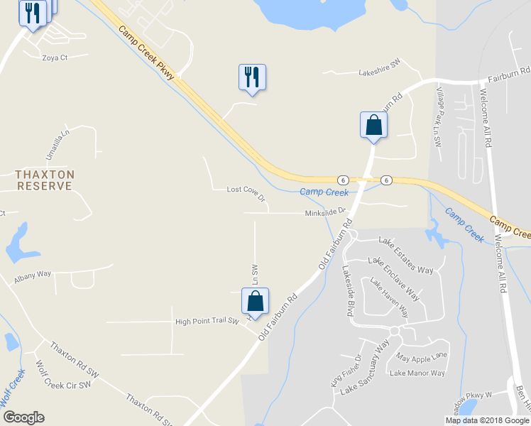 map of restaurants, bars, coffee shops, grocery stores, and more near 4382 Minkslide Drive in Atlanta