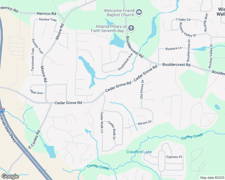 map of restaurants, bars, coffee shops, grocery stores, and more near 4151 Cedar Commons Way in Conley