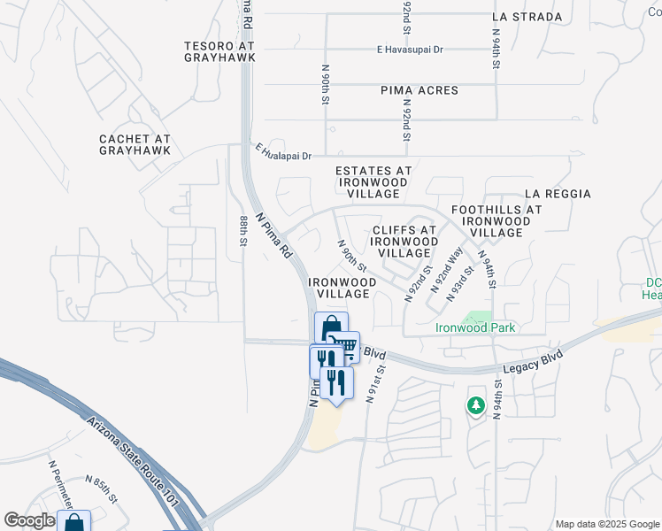 map of restaurants, bars, coffee shops, grocery stores, and more near 18721 North 90th Place in Scottsdale