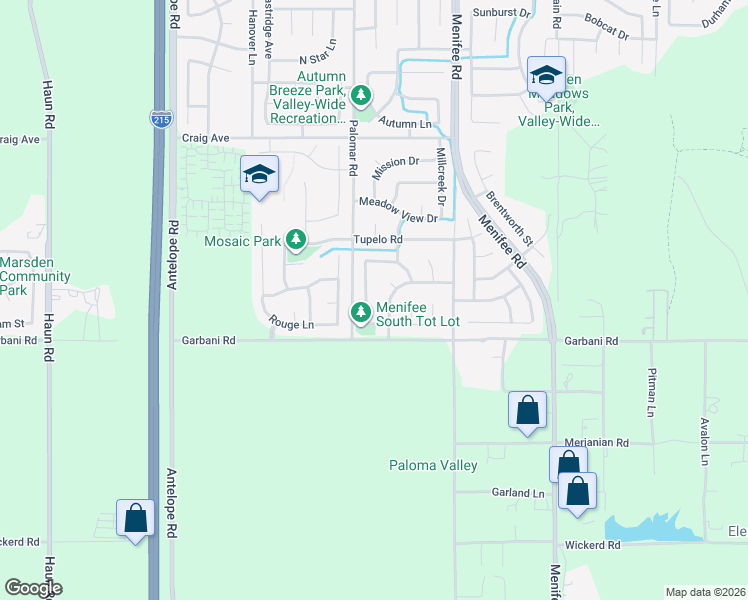 map of restaurants, bars, coffee shops, grocery stores, and more near 31892 Feather Creek Drive in Menifee