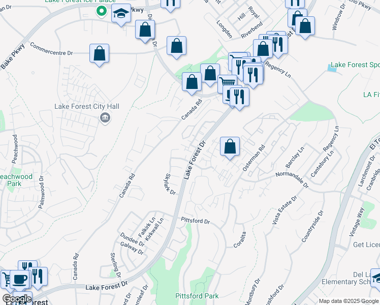 map of restaurants, bars, coffee shops, grocery stores, and more near 26242 Fern Glen in Lake Forest