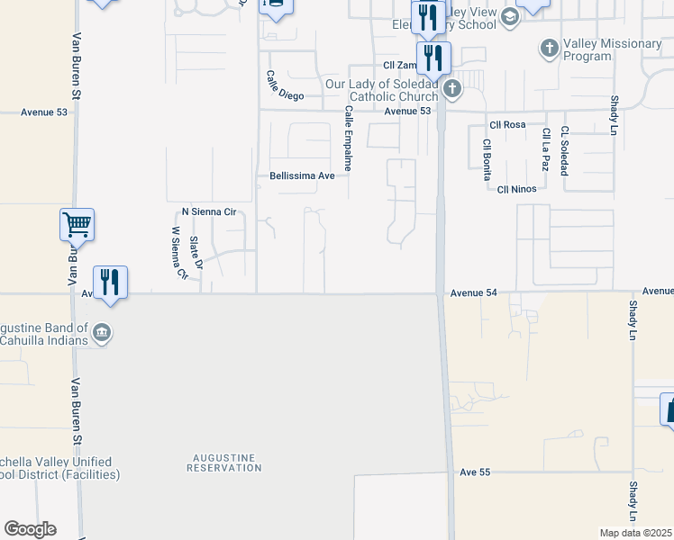 map of restaurants, bars, coffee shops, grocery stores, and more near 84640 Avenue 54 in Coachella