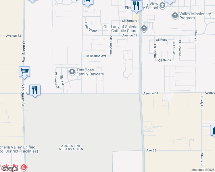 map of restaurants, bars, coffee shops, grocery stores, and more near 84640 Avenue 54 in Coachella