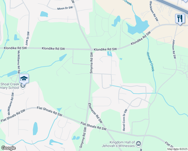 map of restaurants, bars, coffee shops, grocery stores, and more near 1850 Francis Road Southwest in Conyers