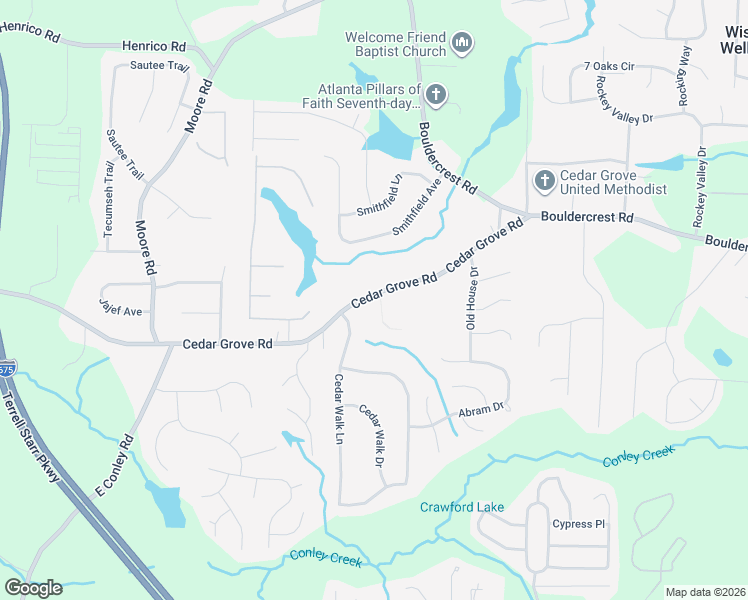map of restaurants, bars, coffee shops, grocery stores, and more near 4151 Cedar Commons Way in Conley