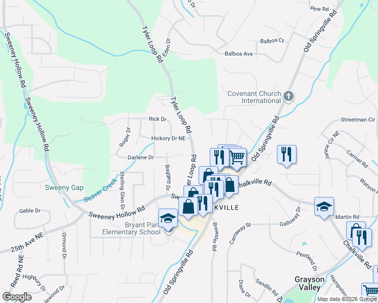 map of restaurants, bars, coffee shops, grocery stores, and more near 5277 Tyler Loop Road in Pinson