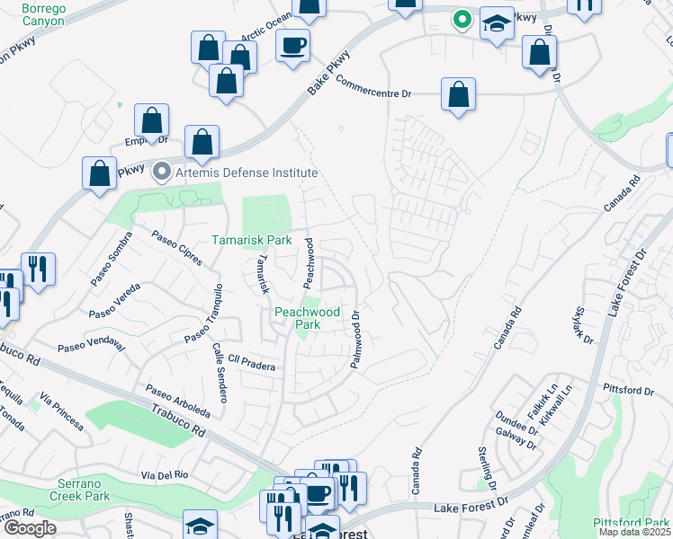 map of restaurants, bars, coffee shops, grocery stores, and more near 25472 Alta Loma in Lake Forest
