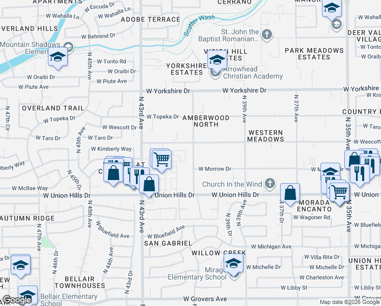 map of restaurants, bars, coffee shops, grocery stores, and more near 18818 North 41st Avenue in Glendale