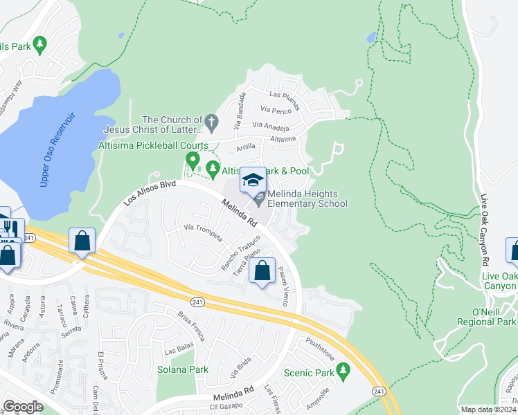 map of restaurants, bars, coffee shops, grocery stores, and more near 21001 Rancho Trabuco in Rancho Santa Margarita