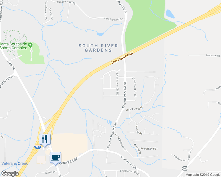 map of restaurants, bars, coffee shops, grocery stores, and more near 979 Roosevelt Drive Southeast in Atlanta