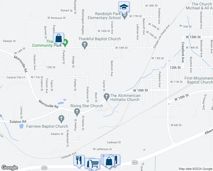 map of restaurants, bars, coffee shops, grocery stores, and more near 1005 Carter Street in Anniston