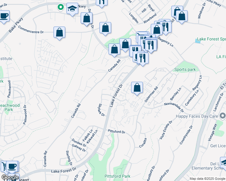map of restaurants, bars, coffee shops, grocery stores, and more near in Lake Forest