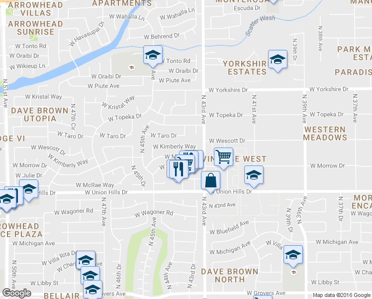 map of restaurants, bars, coffee shops, grocery stores, and more near 4331 West Morrow Drive in Glendale