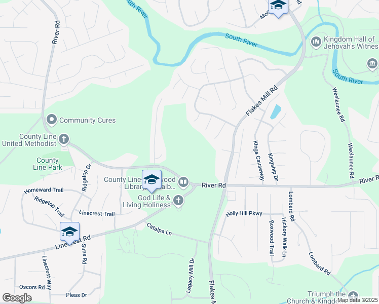 map of restaurants, bars, coffee shops, grocery stores, and more near 4354 River Road in Ellenwood