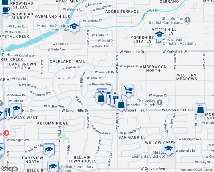 map of restaurants, bars, coffee shops, grocery stores, and more near 4331 West Morrow Drive in Glendale