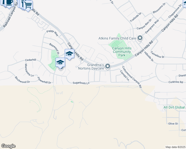 map of restaurants, bars, coffee shops, grocery stores, and more near 32334 Rock Rose Drive in Lake Elsinore