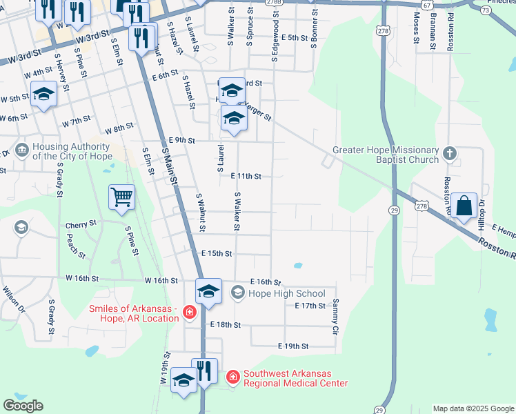 map of restaurants, bars, coffee shops, grocery stores, and more near 415 East 13th Street in Hope